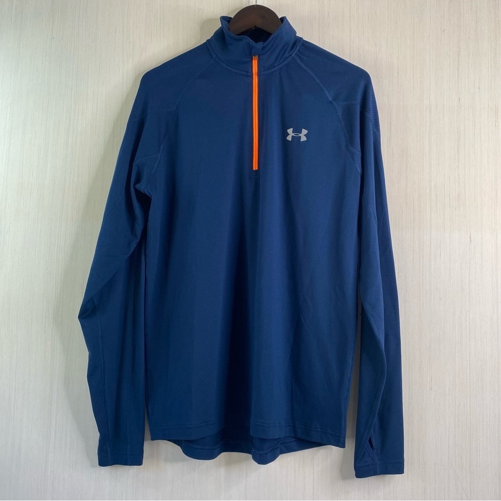 Under Armour Run Men's Fitted Quarter Zip Long Sleeve Pullover Blue Medium